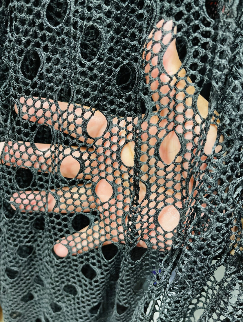 New Black fishnet geometric design 4-way stretch 58/60”