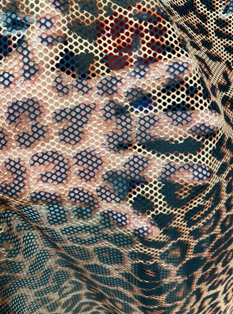 New fishnet exotic leopard design 2-way stretch 58/60”