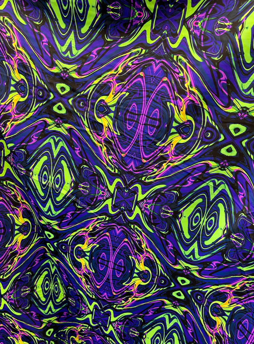 New abstract design purple/green print on best quality of nylon spandex 4-way stretch 58/60”
