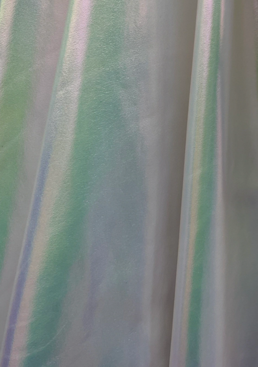 New Lacer Foil Iridescent White Unicorn Metallic Spandex 4-Way 58/60"