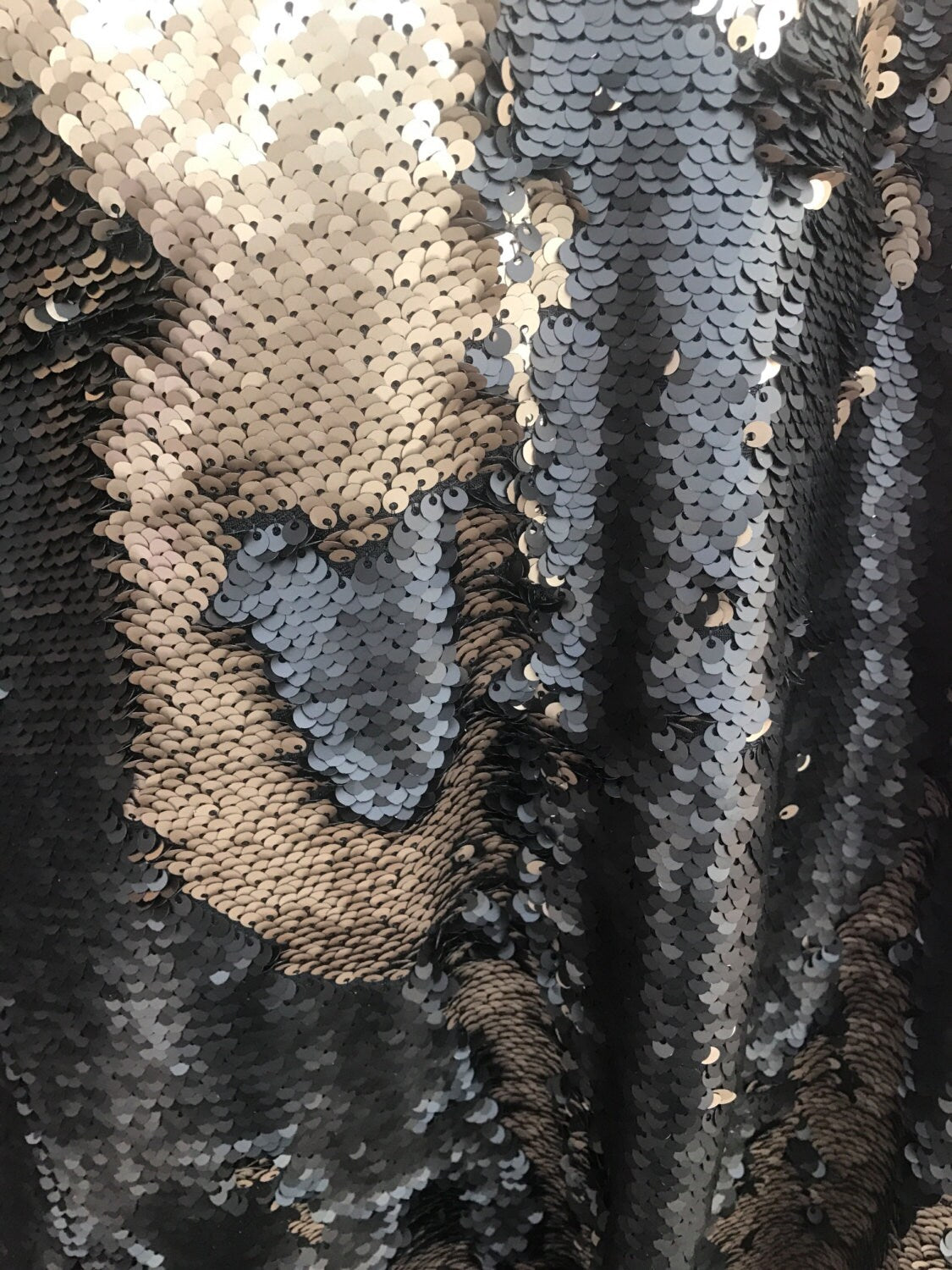 Flip up mermaid sequins reversible sequins 58/60" spandex base sold by the yd. ships worldwide from Los Angeles CA. United States