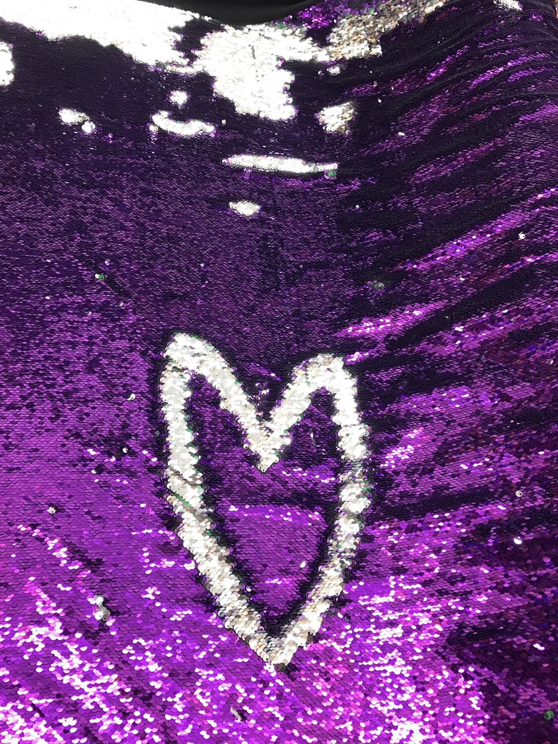 Reversible flip up sequins purple/silver 5mm seq with Lycra base 58/60" sold by the yd. Ships worldwide from Los Angeles California USA