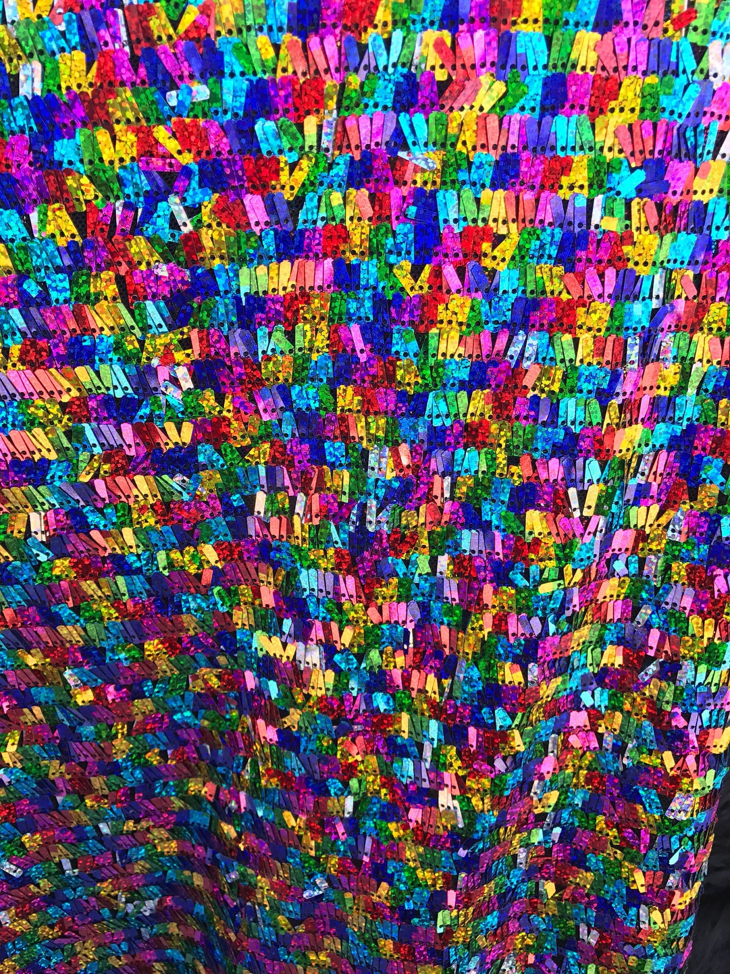 New Multicolor piano sequins on stretch mesh 2way stretch 58/60" Sold by the YD. Ships worldwide from Los Angeles California USA
