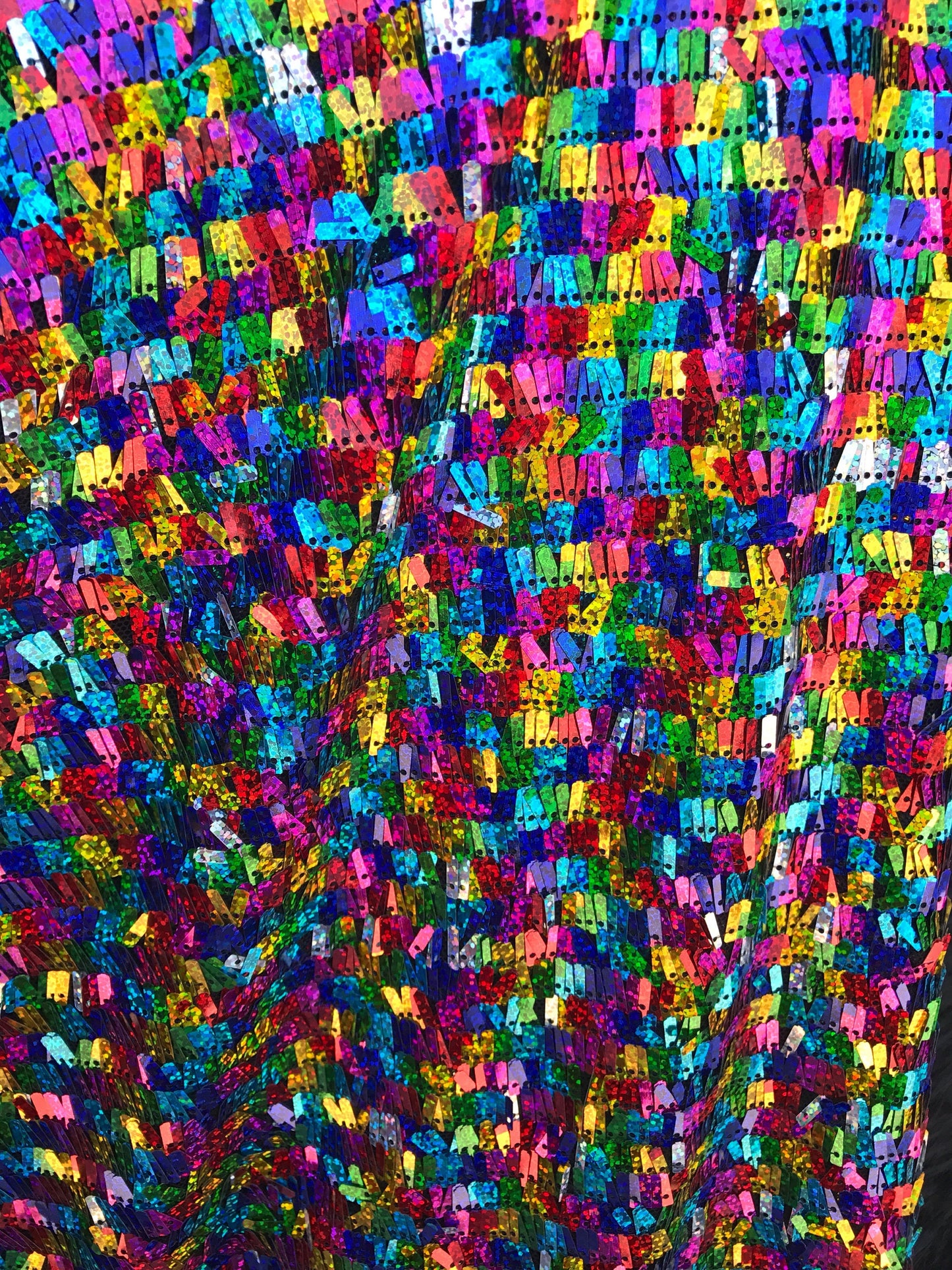New Multicolor piano sequins on stretch mesh 2way stretch 58/60" Sold by the YD. Ships worldwide from Los Angeles California USA