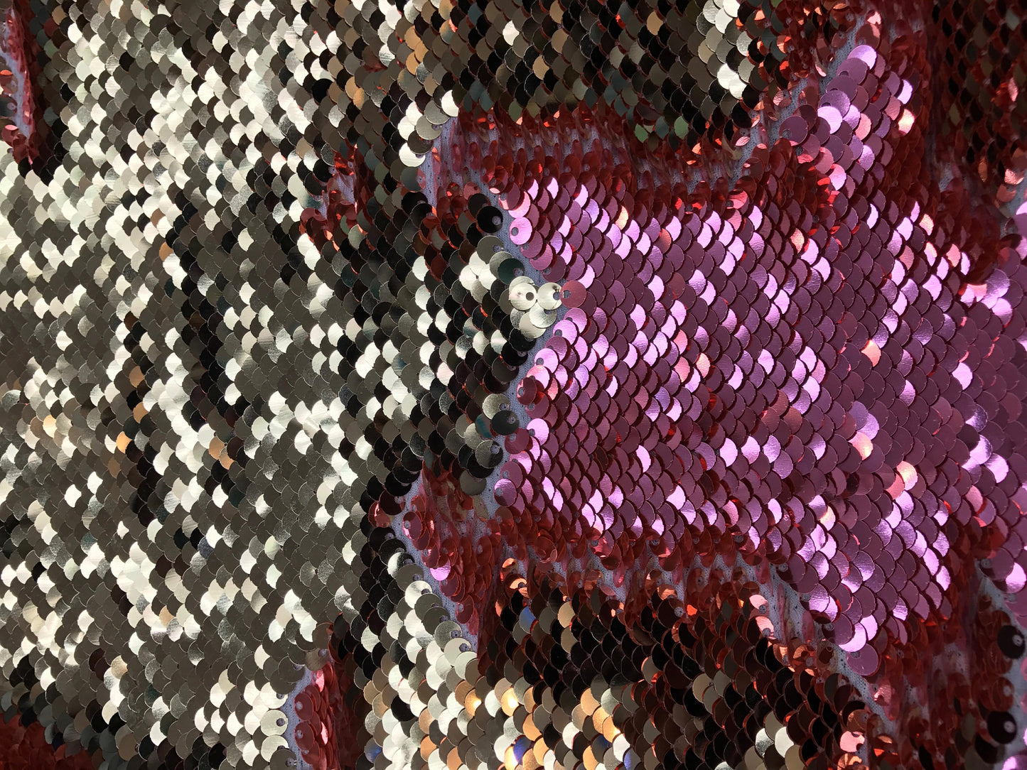 New flip up sequins iridescent coral/gold on spandex base2 way stretch 58/60" Sold by the YD. Ships worldwide from Los Angeles California.