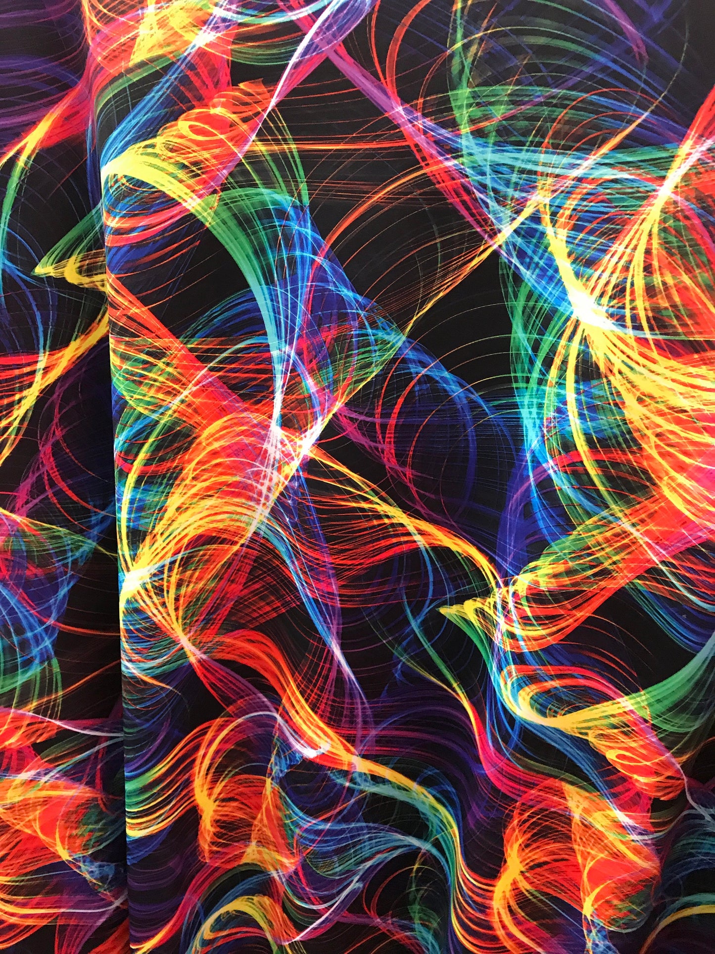 New abstract design black multicolor on nylon spandex 4 way stretch 58/60" Sold by the YD. Ships worldwide from Los Angeles California USA