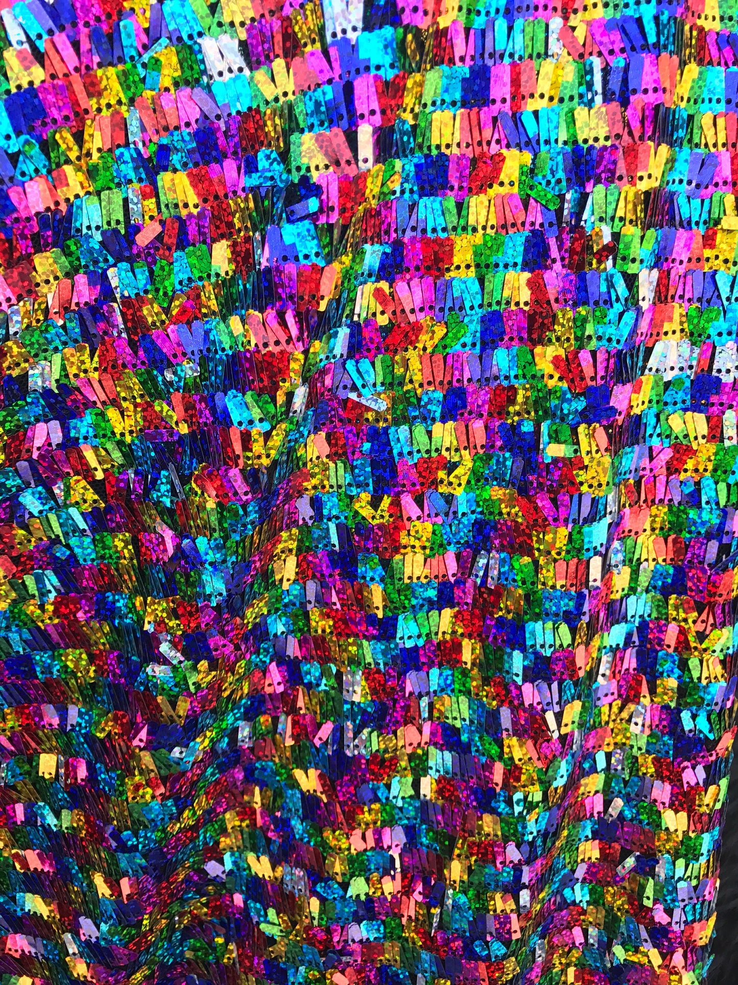 New Multicolor piano sequins on stretch mesh 2way stretch 58/60" Sold by the YD. Ships worldwide from Los Angeles California USA