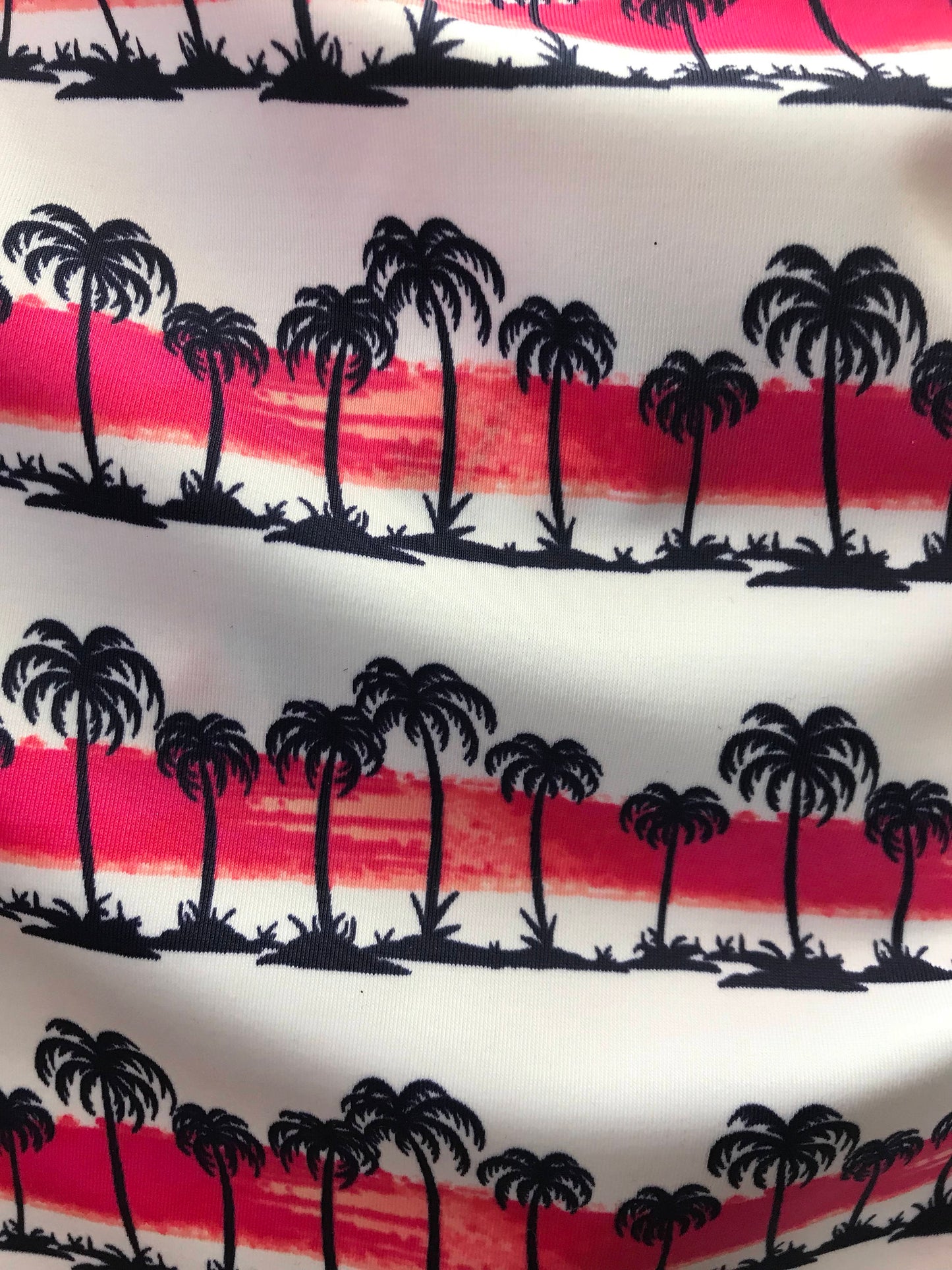 New palm tree design white/navy/pink 4way nylon spandex 58/60" Sold by the YD. Ships worldwide from Los Angeles California USA