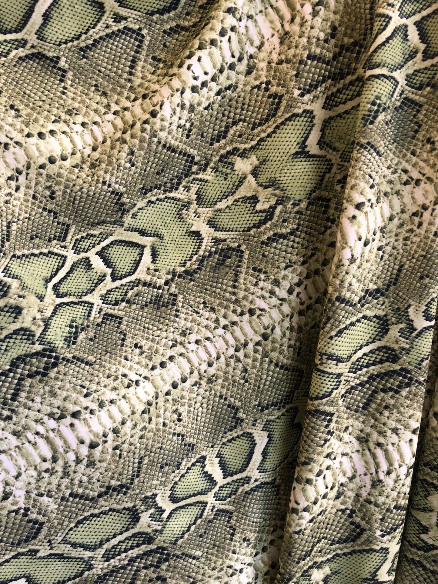 New nylon spandex snake design sage color 2tone 4way Stretch 58/69" Sold by the YD. Ships worldwide from Los Angeles California USA.