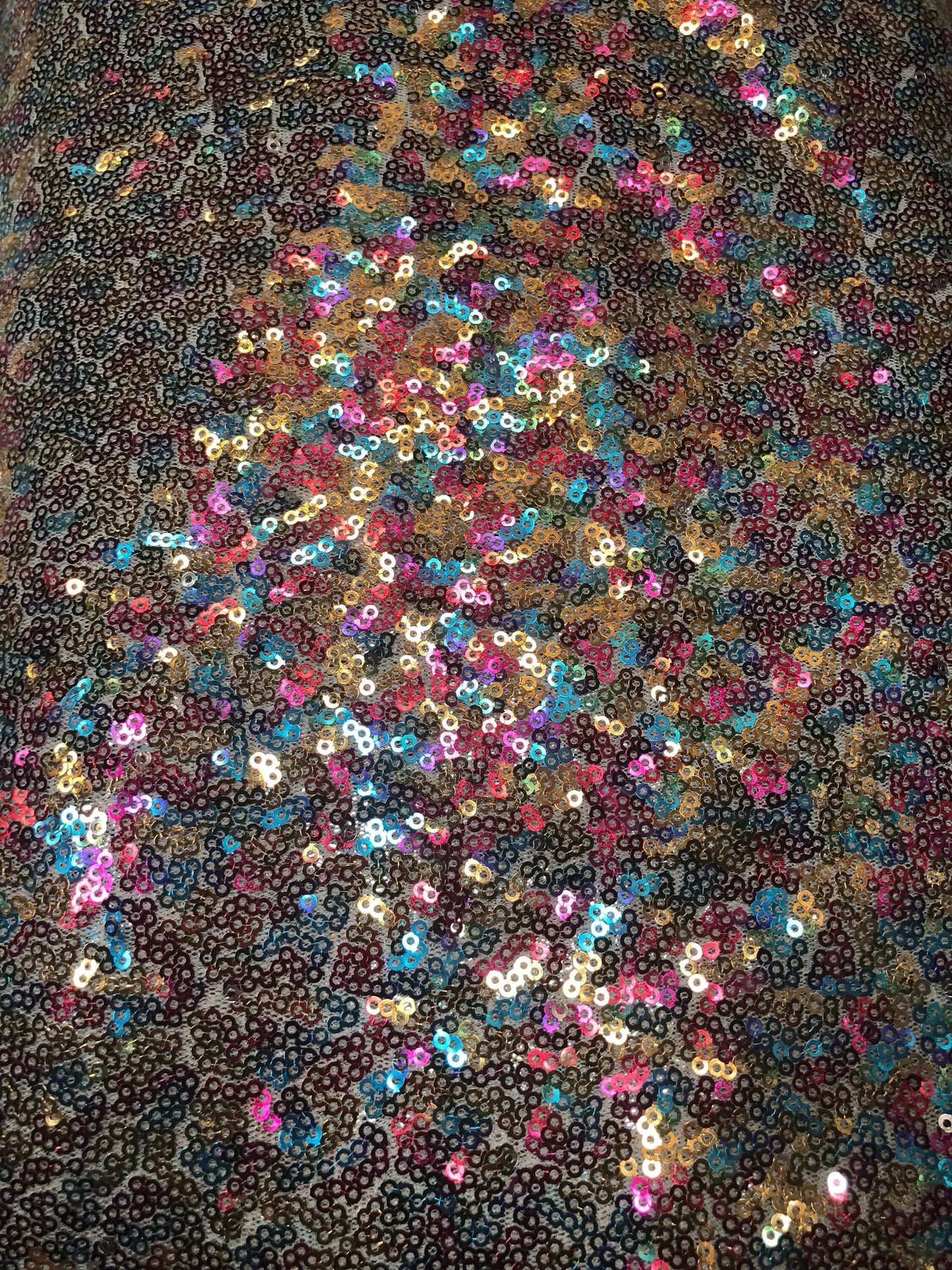 New rainbow mini glitz sequins on stretch mesh base 55/56" 2way Stretch Sold by the YD. Ships worldwide from Los Ángeles California USA.