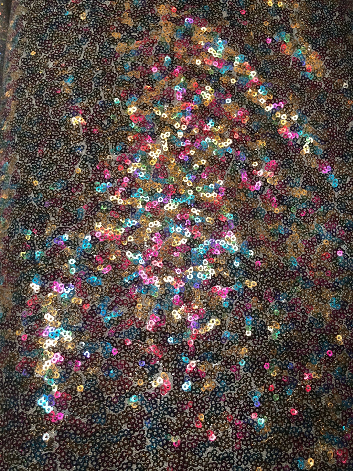 New rainbow mini glitz sequins on stretch mesh base 55/56" 2way Stretch Sold by the YD. Ships worldwide from Los Ángeles California USA.