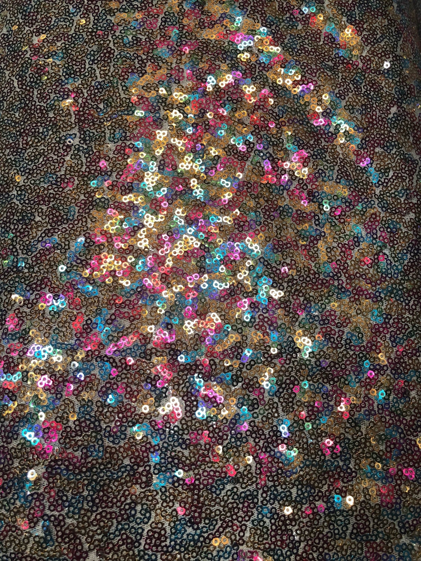 New rainbow mini glitz sequins on stretch mesh base 55/56" 2way Stretch Sold by the YD. Ships worldwide from Los Ángeles California USA.