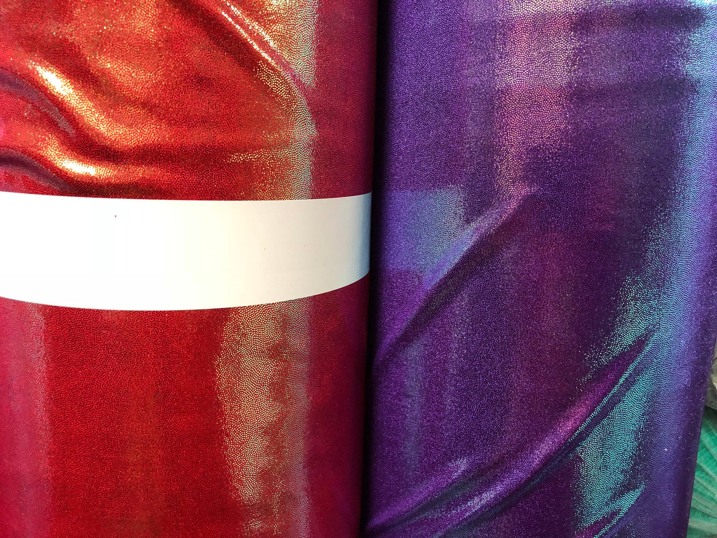 New metallic iridescent foggy foil nylon spandex 4way Stretch 58/60" Sold by the YD. Ships Worldwide from Los Angeles California USA