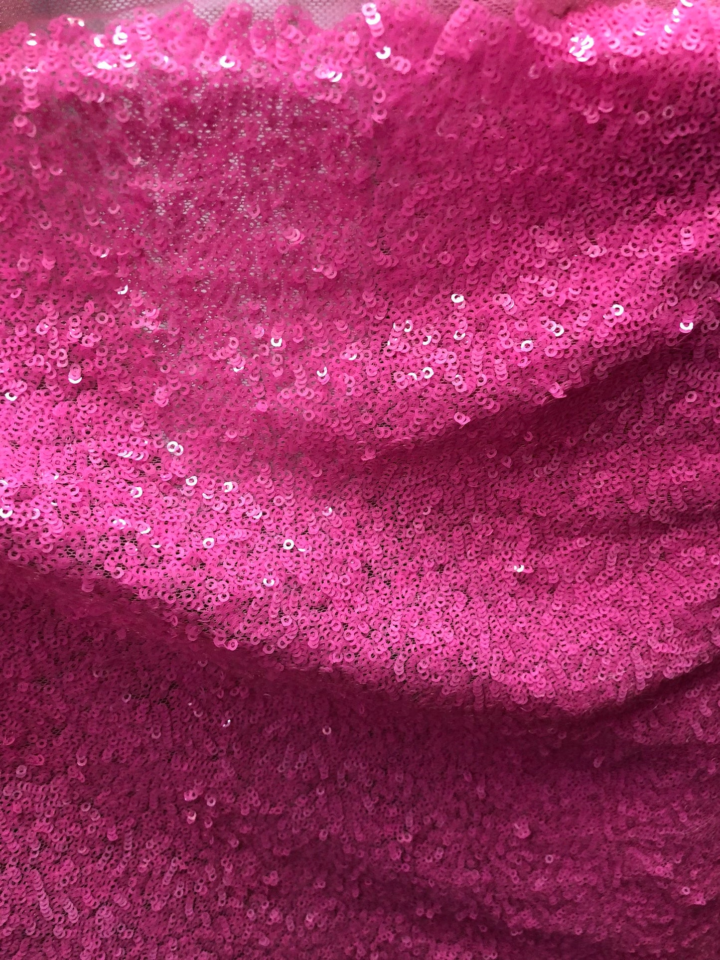 New mini glitz sequins on stretch mesh bubblegum pink 2way stretch 55/57" Sold by the YD. Ships worldwide from Los Angeles California USA.