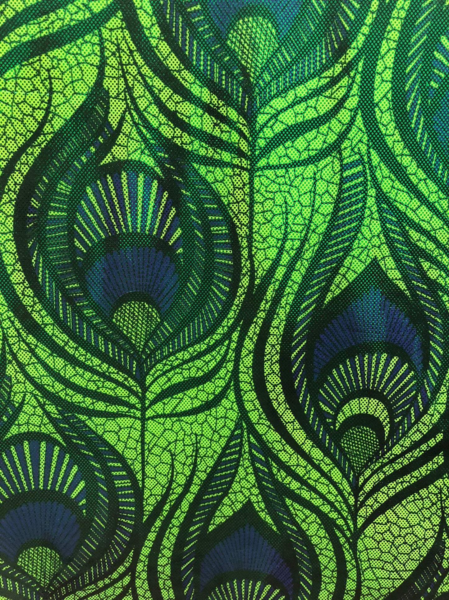 New nylon spandex peacock magic eye design with all over foil 4way stretch 58/60" Sold by the YD. Ships worldwide from Los Angeles CA USA.