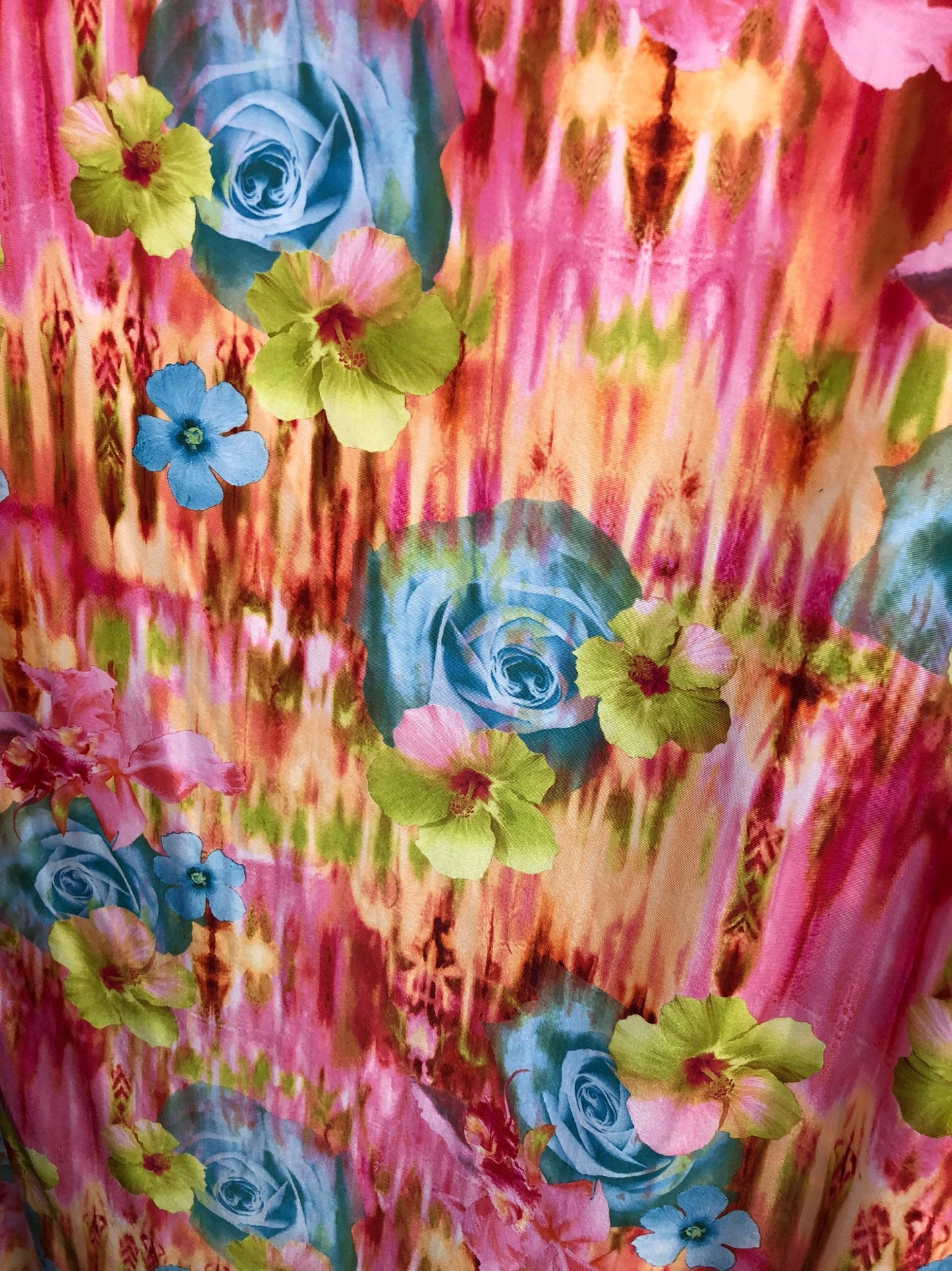 New print heavy nylon spandex Rose design multicolor 4way stretch 58/60" Sold by the YD. Ships worldwide from Los Angeles California USA.