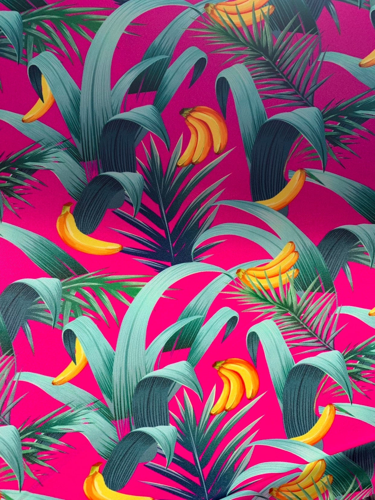 New heavy print nylon spandex tropical banana design 4way stretch 58/60" Sold by the YD. Ships worldwide from Los Angeles California USA.
