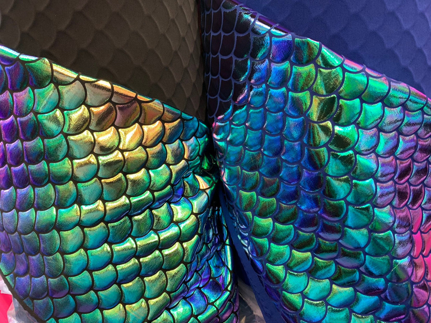 New Sirena design with iridescent foil 2tone nylon spandex 4way stretch 58/60" Sold by the YD. Ships worldwide from Los Angeles California.