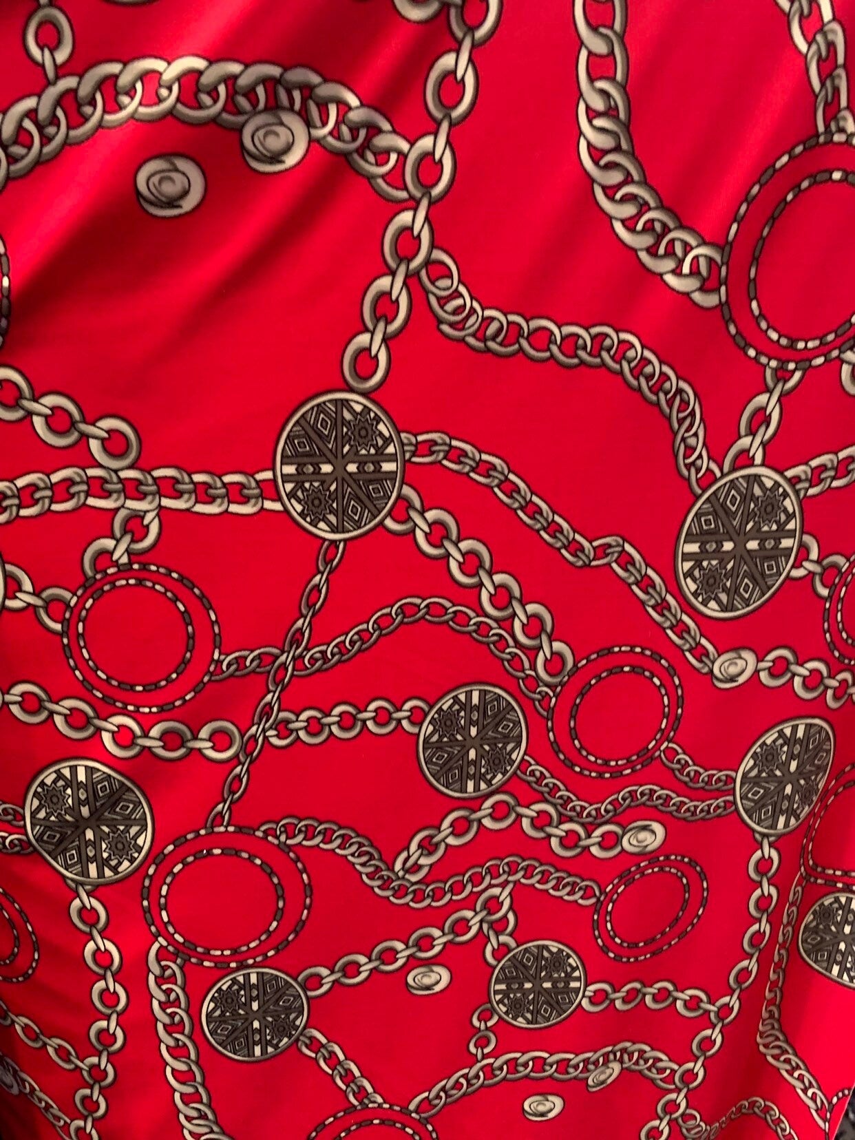 New print heavyweight spandex chain design 4way stretch 58/60" Sold by the YD. Ships worldwide from Los Angeles California USA.