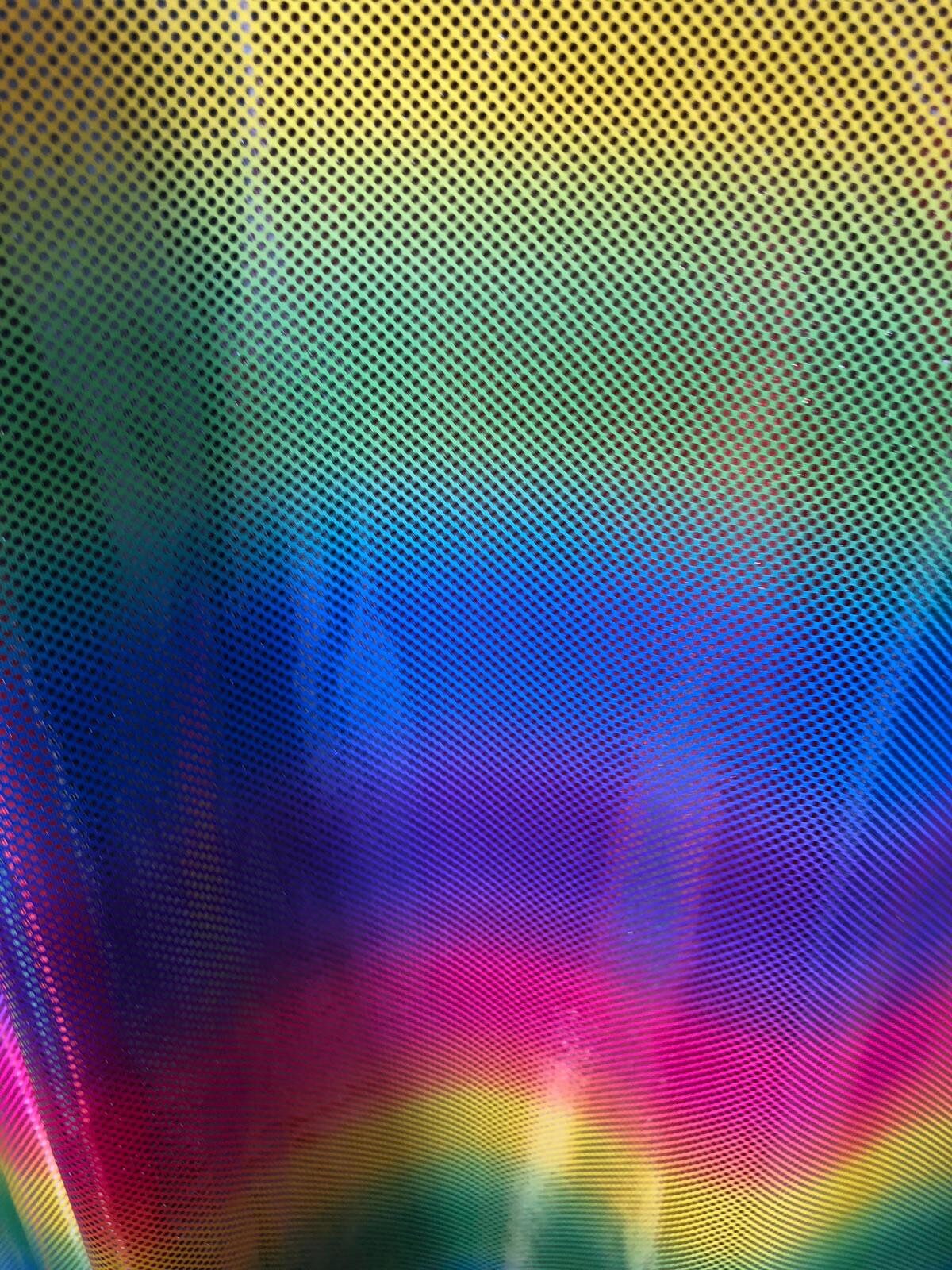 New metallic rainbow design with silver dots nylon spandex 4way stretch 58/60" Sold by the YD. Ships worldwide from Los Angeles California.