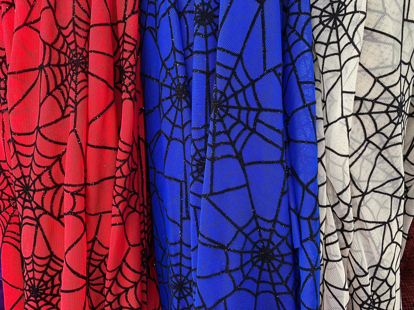 New spider web flocking design on stretch mesh 4way 58/60" Sold by the YD. Ships worldwide from Los Ángeles California USA.