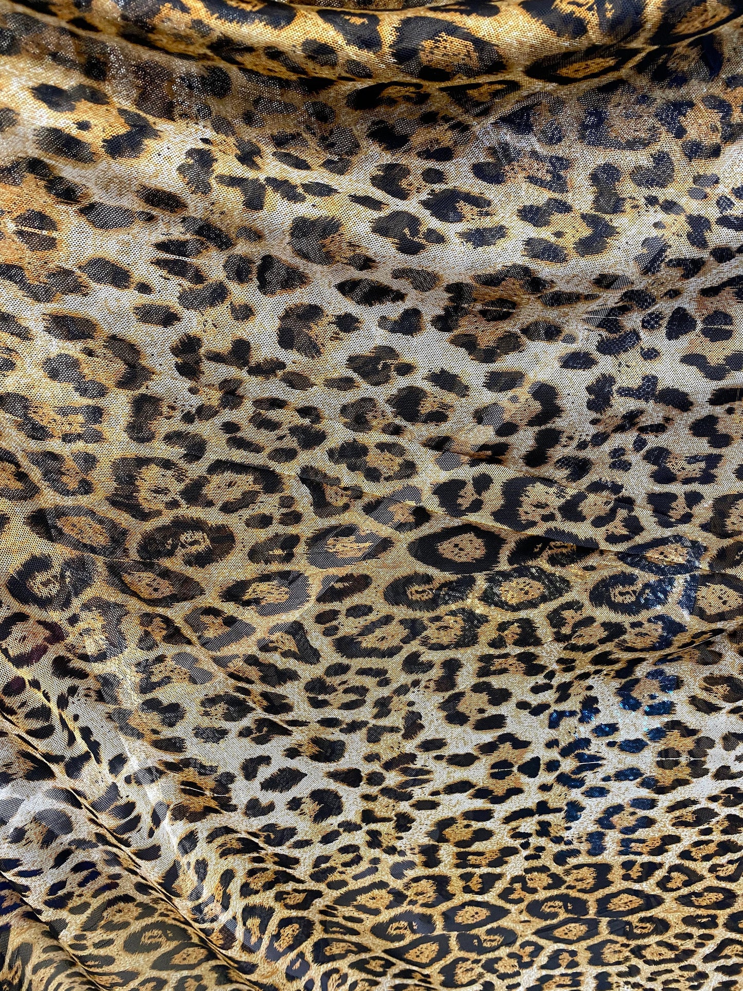 New power mesh animal print leopard design 4-way Stretch 58/60” Sold by the YD. Ships worldwide from Los Angeles California USA.
