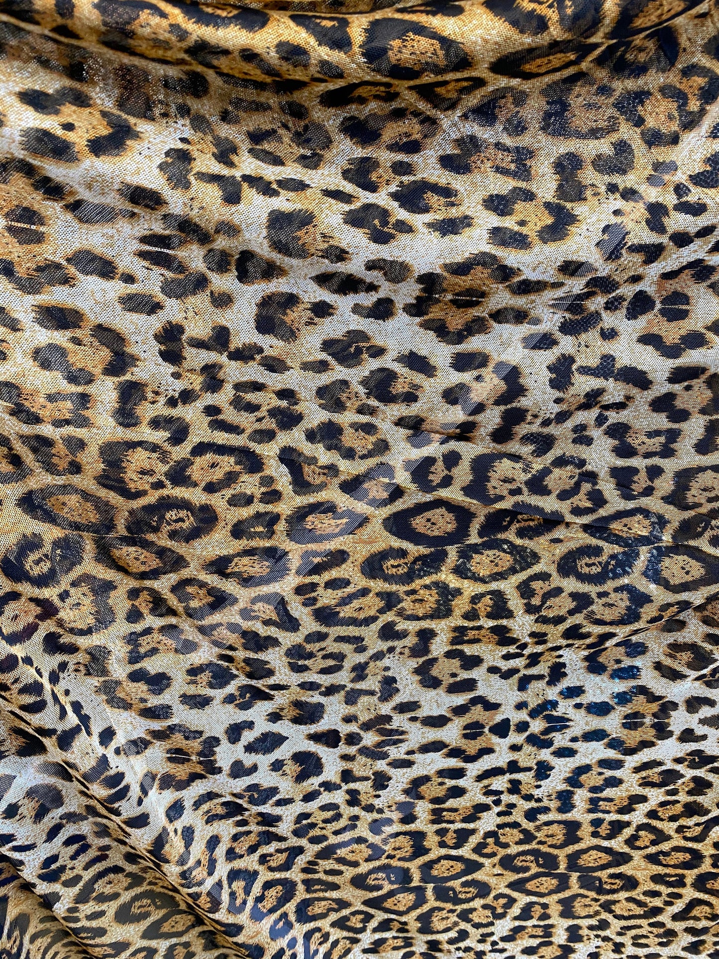 New power mesh animal print leopard design 4-way Stretch 58/60” Sold by the YD. Ships worldwide from Los Angeles California USA.
