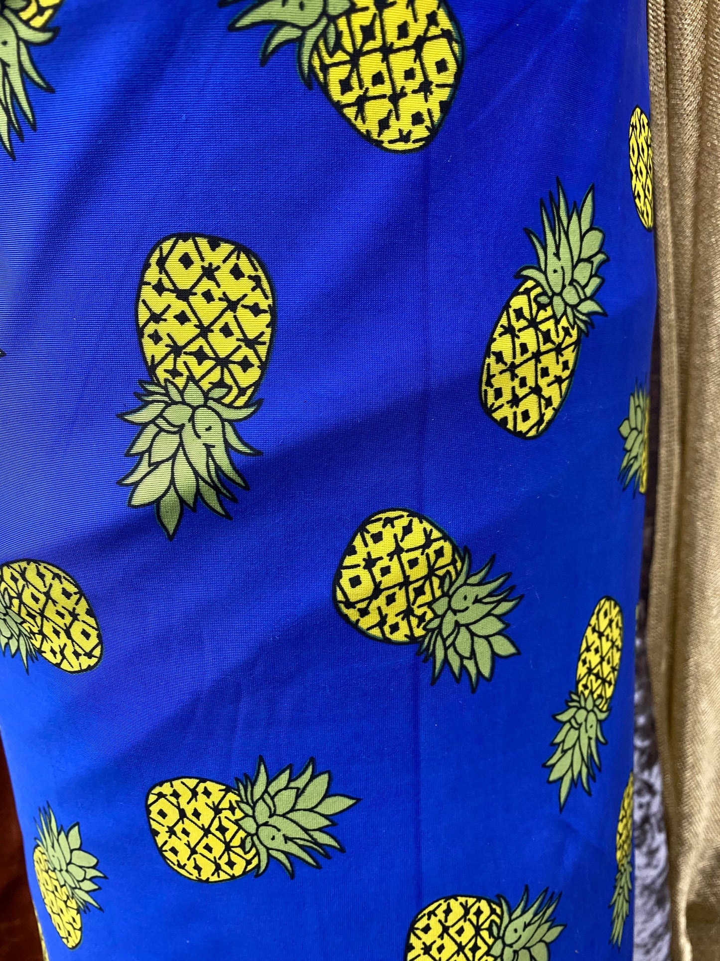 New pineapple design print on nylon spandex 4-way stretch 58/60” Sold by the YD. Ships worldwide from Los Angeles California USA.