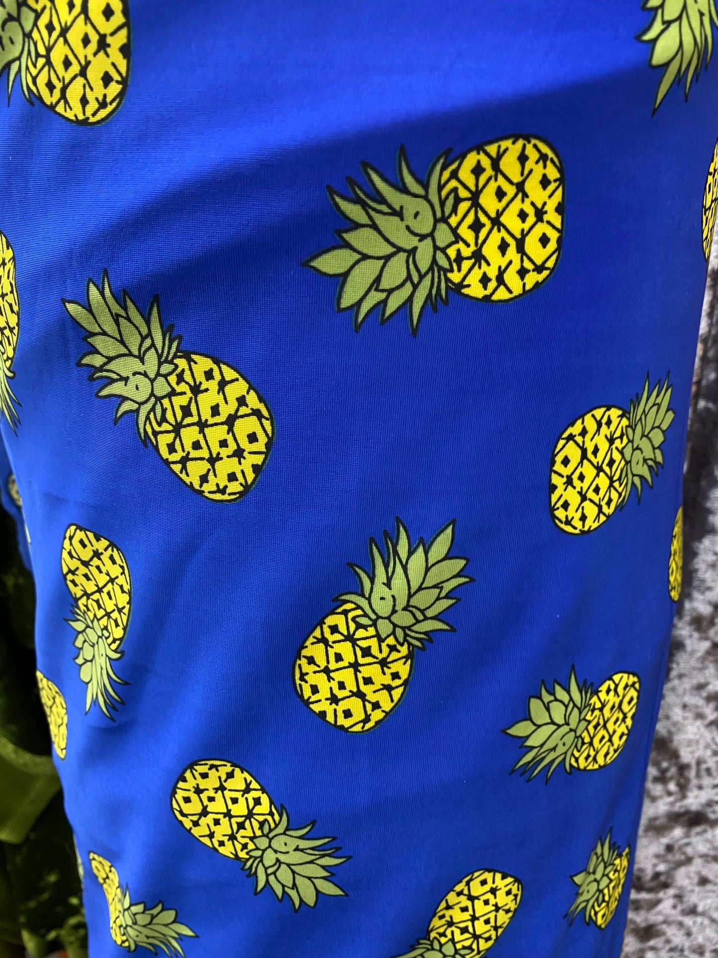 New pineapple design print on nylon spandex 4-way stretch 58/60” Sold by the YD. Ships worldwide from Los Angeles California USA.