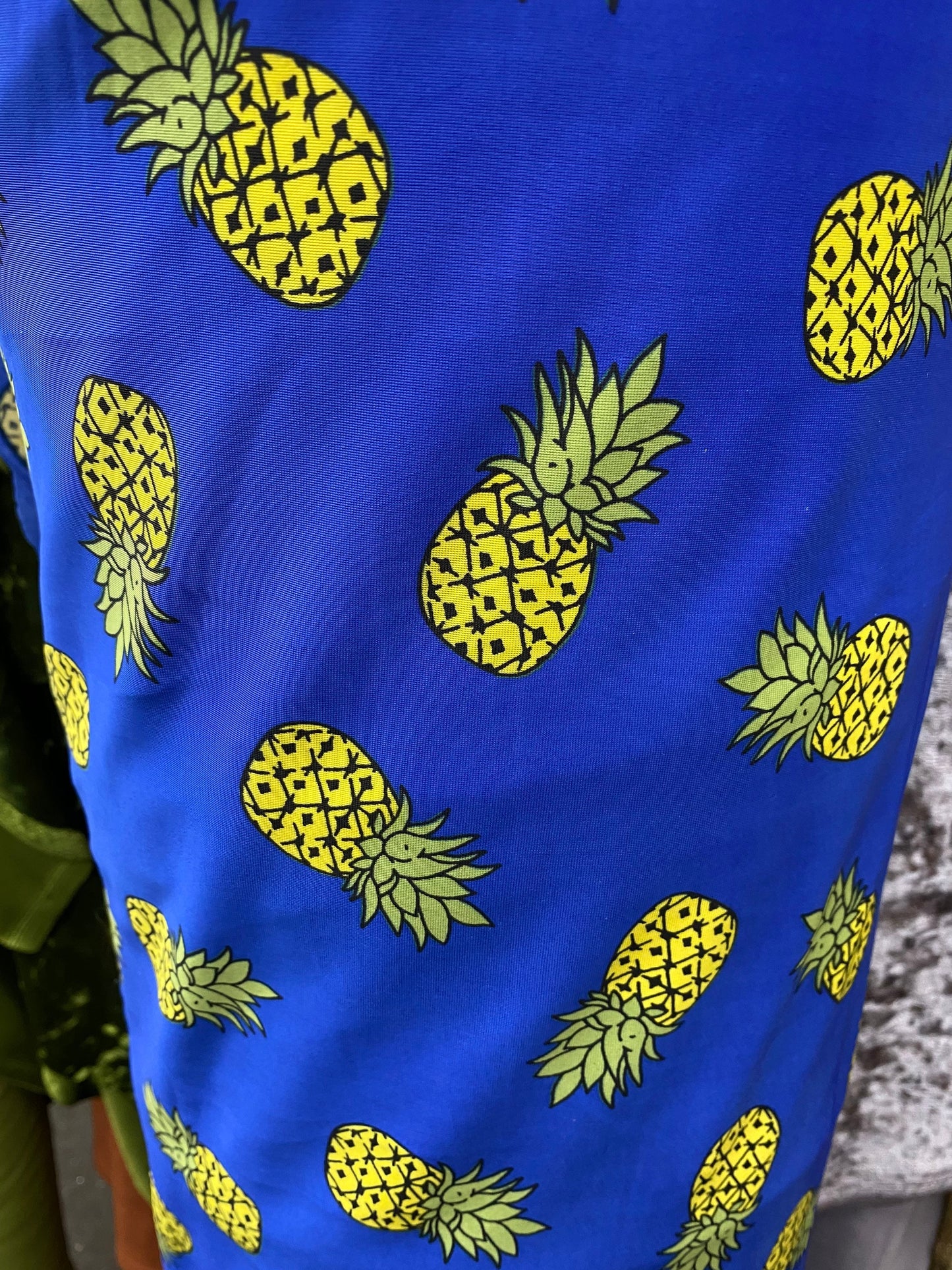 New pineapple design print on nylon spandex 4-way stretch 58/60” Sold by the YD. Ships worldwide from Los Angeles California USA.