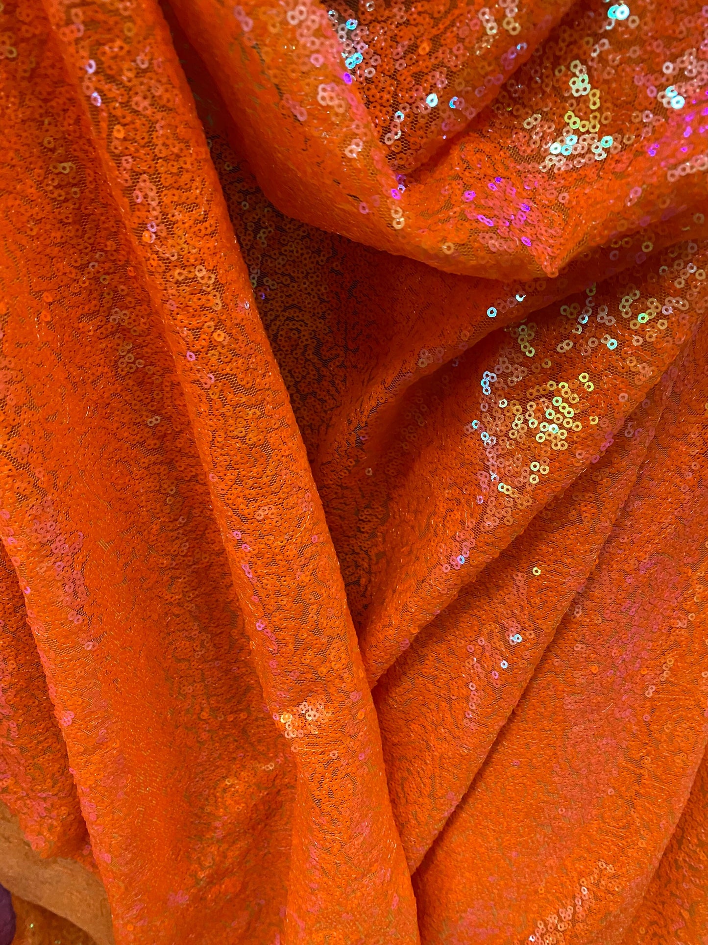 New neon colors mini glitzy sequins on stretch mesh 55/57” 2-way Sold by the YD. Ships worldwide from Los Angeles California USA.