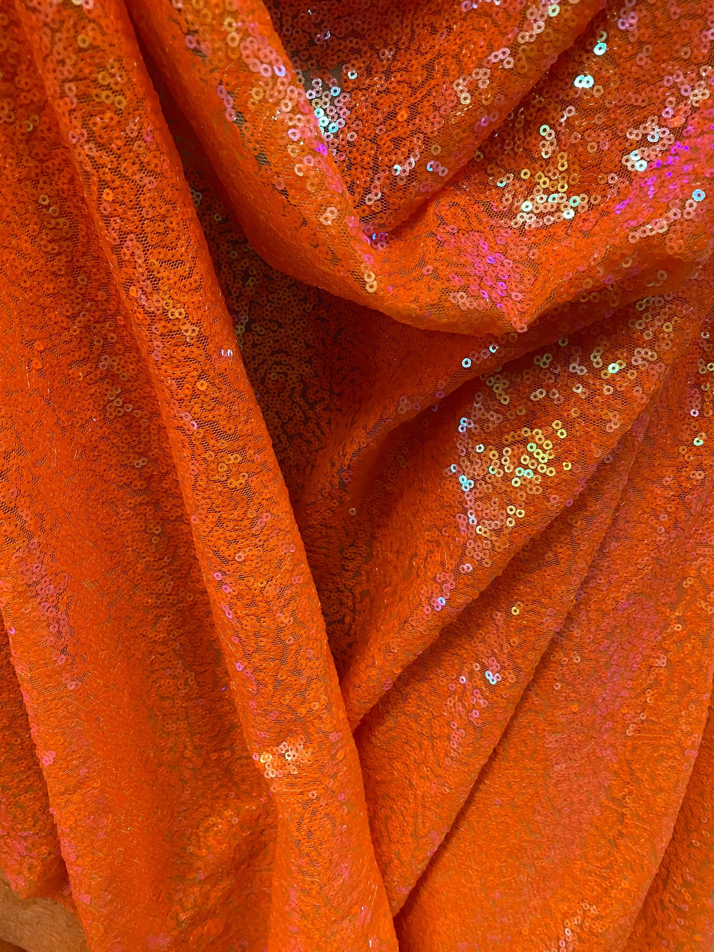 New neon colors mini glitzy sequins on stretch mesh 55/57” 2-way Sold by the YD. Ships worldwide from Los Angeles California USA.