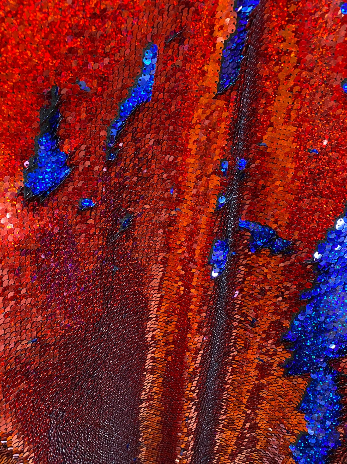 NEW flip up sequins Hologram royal/red 2 tone reversible sequins 58/60" Sold by the YD. Ships worldwide from Los Angeles California USA