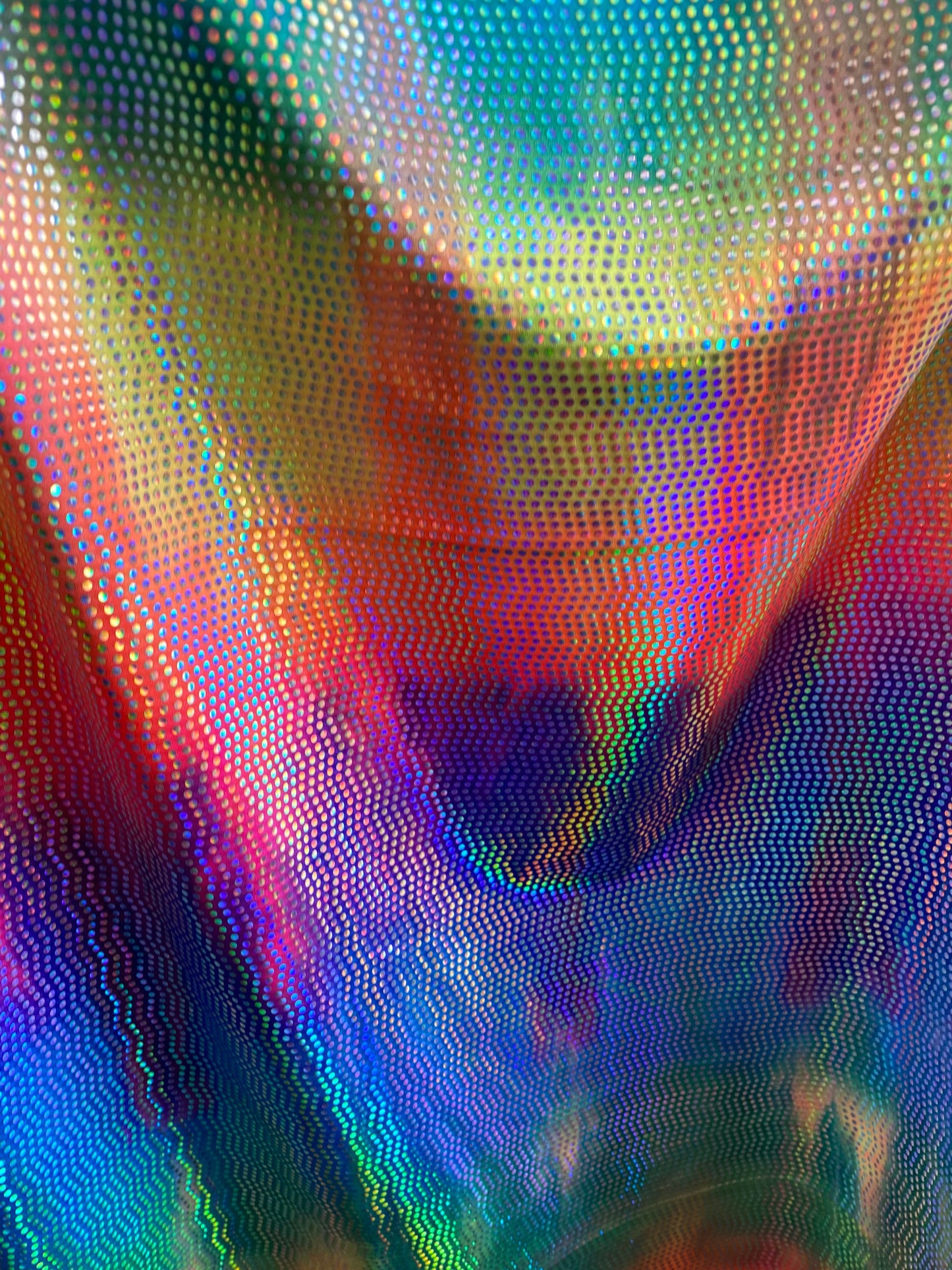 New rainbow with mini disc iridescent sequins on nylon spandex;-way stretch 58/60” Sold by the YD. Ships worldwide from Los Angeles cali USA