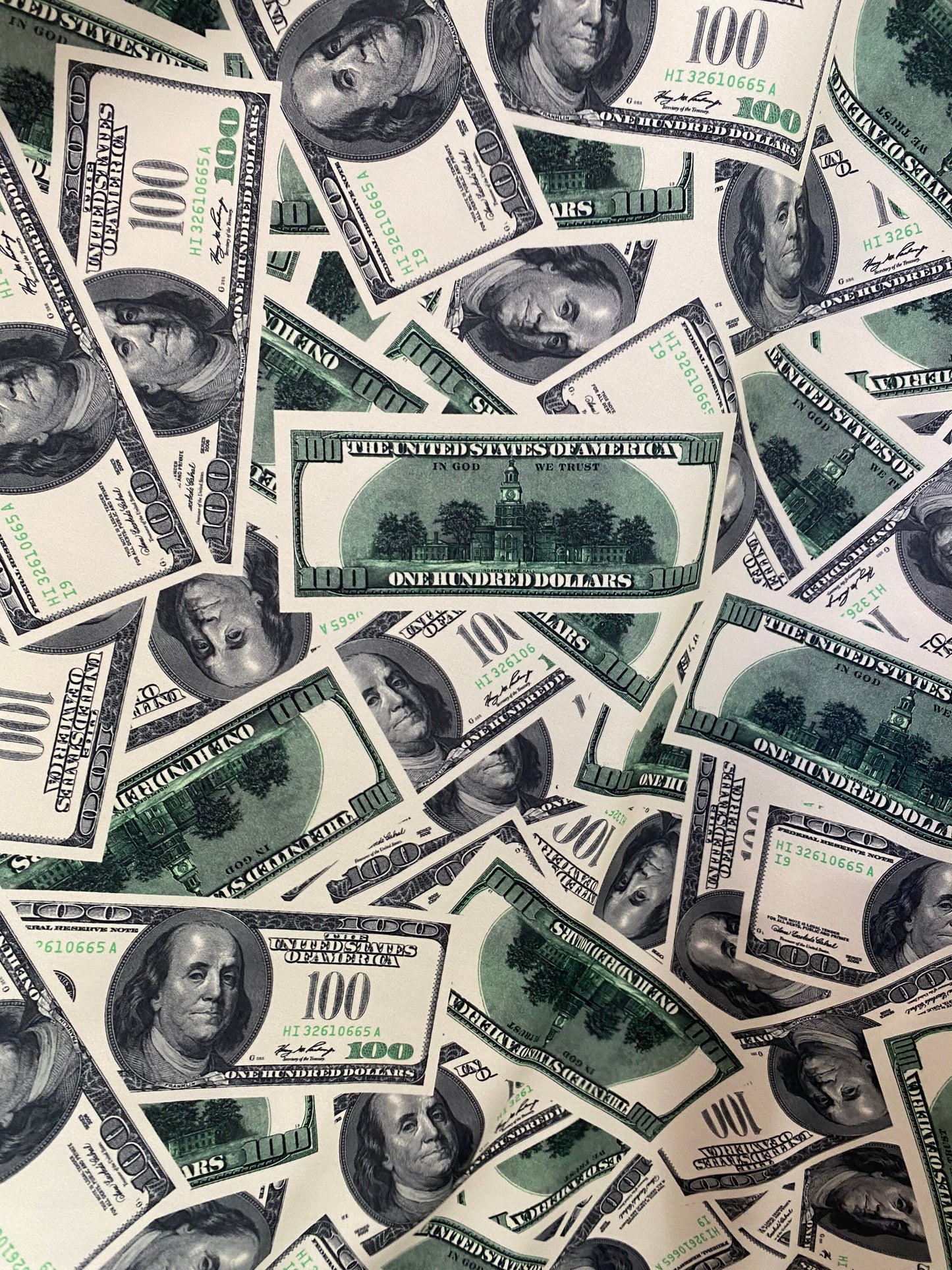 Money 100 dollars bill design best quality print nylon spandex 4-way stretch 58/60” Sold by the YD. Ships worldwide from Los Angeles CA.