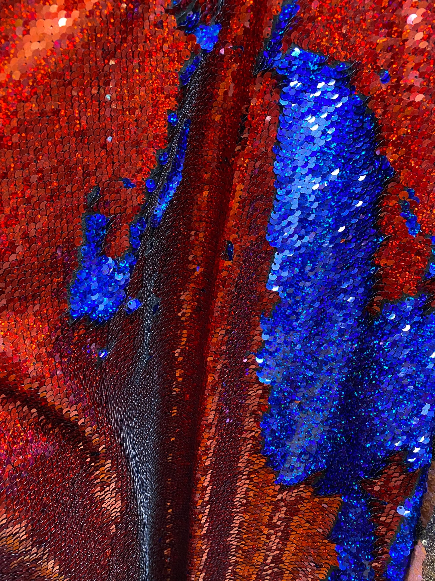 NEW flip up sequins Hologram royal/red 2 tone reversible sequins 58/60" Sold by the YD. Ships worldwide from Los Angeles California USA