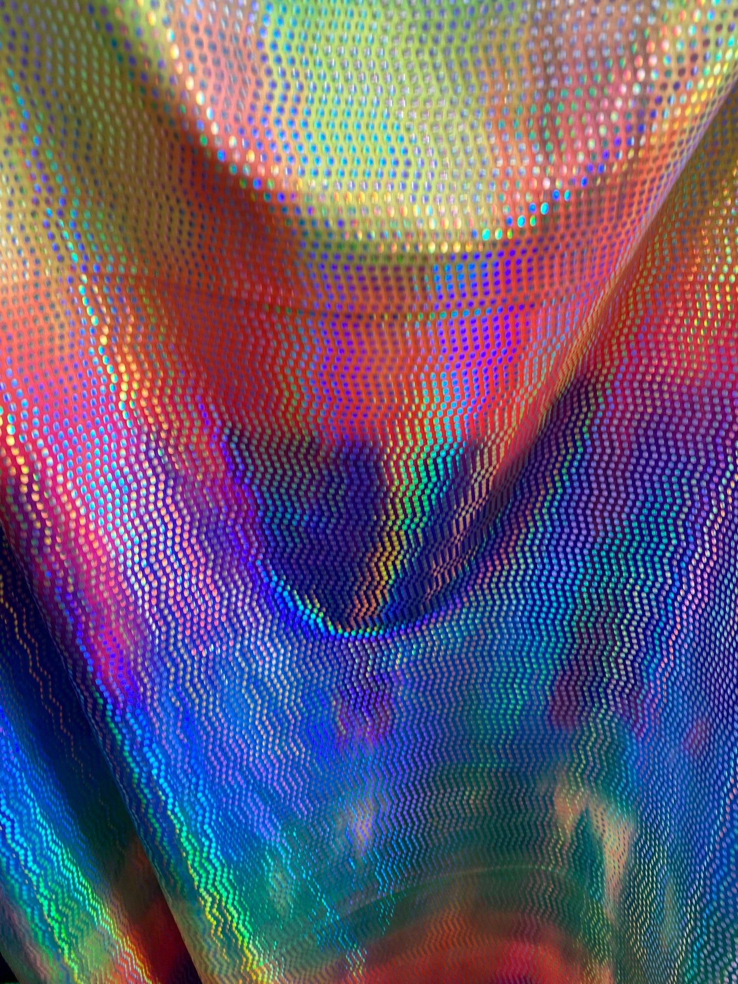New rainbow with mini disc iridescent sequins on nylon spandex;-way stretch 58/60” Sold by the YD. Ships worldwide from Los Angeles cali USA