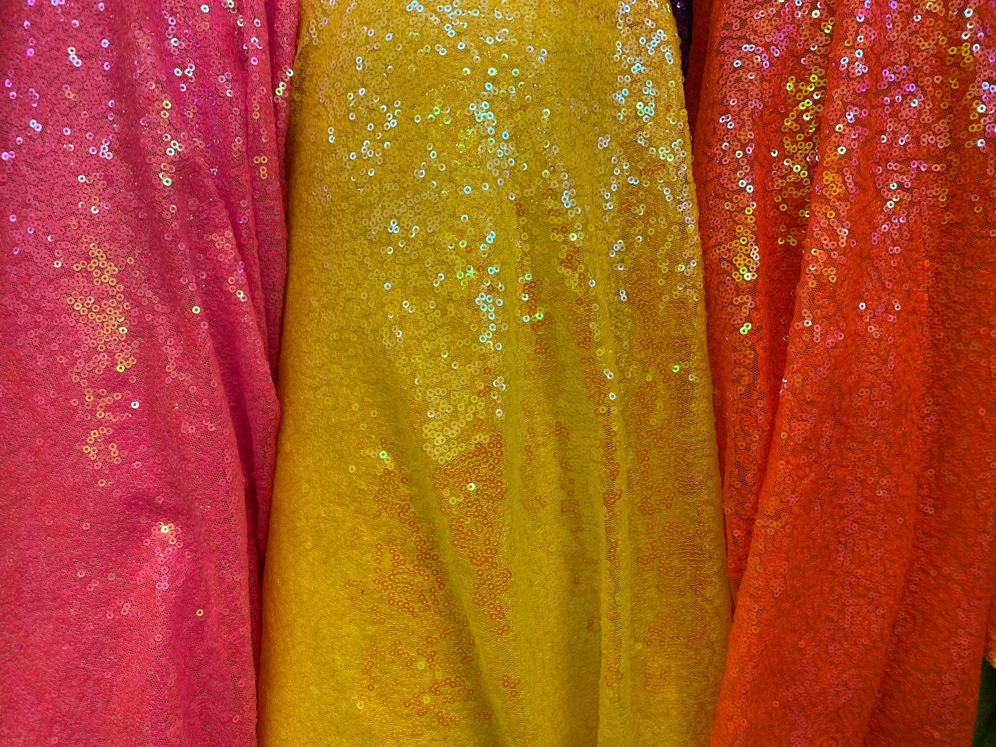 Luxury mini glitz sequins neon iridescent colors on stretch mesh 2-way 58/60” Sold by the YD. Ships worldwide from Los Angeles California US