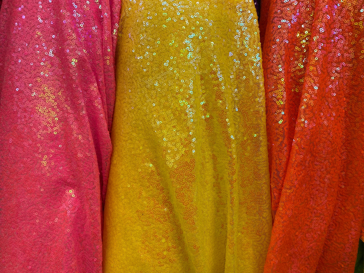 Luxury mini glitz sequins neon iridescent colors on stretch mesh 2-way 58/60” Sold by the YD. Ships worldwide from Los Angeles California US
