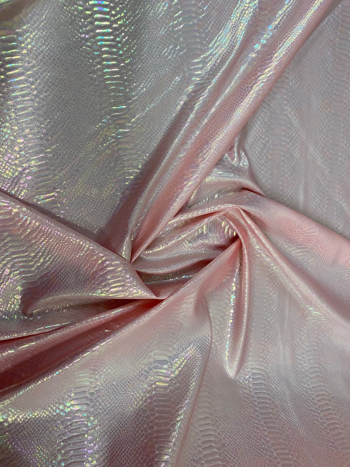 New Iridescent cobra snake design pink color with clear ilusión foil print on heavy nylon spandex 4way stretch-Hologram spandex 58/60”