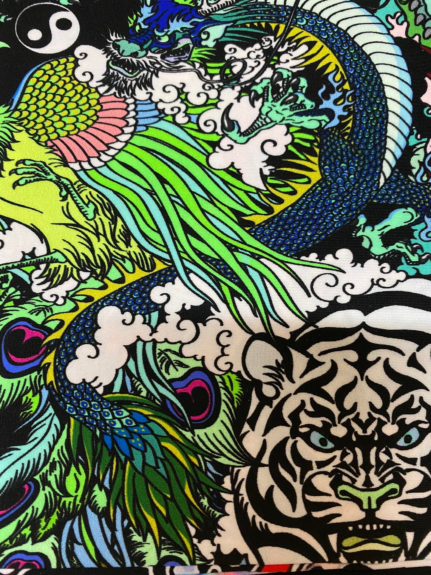 New Exotic Tattoo Jungle design multi animal print on best quality of nylon spandex 4-way stretch 58/60” Sold by the YD.