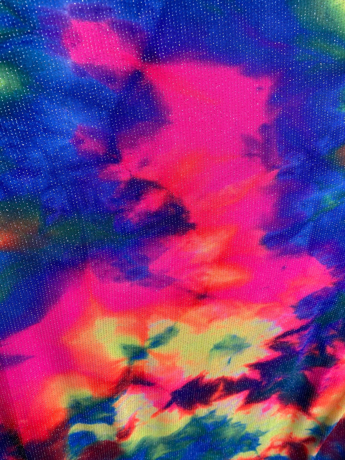New tie dye print on poly spandex with lurex medium weight 4-way stretch 58/60” Sold by the YD. Ships worldwide from Los Angeles California