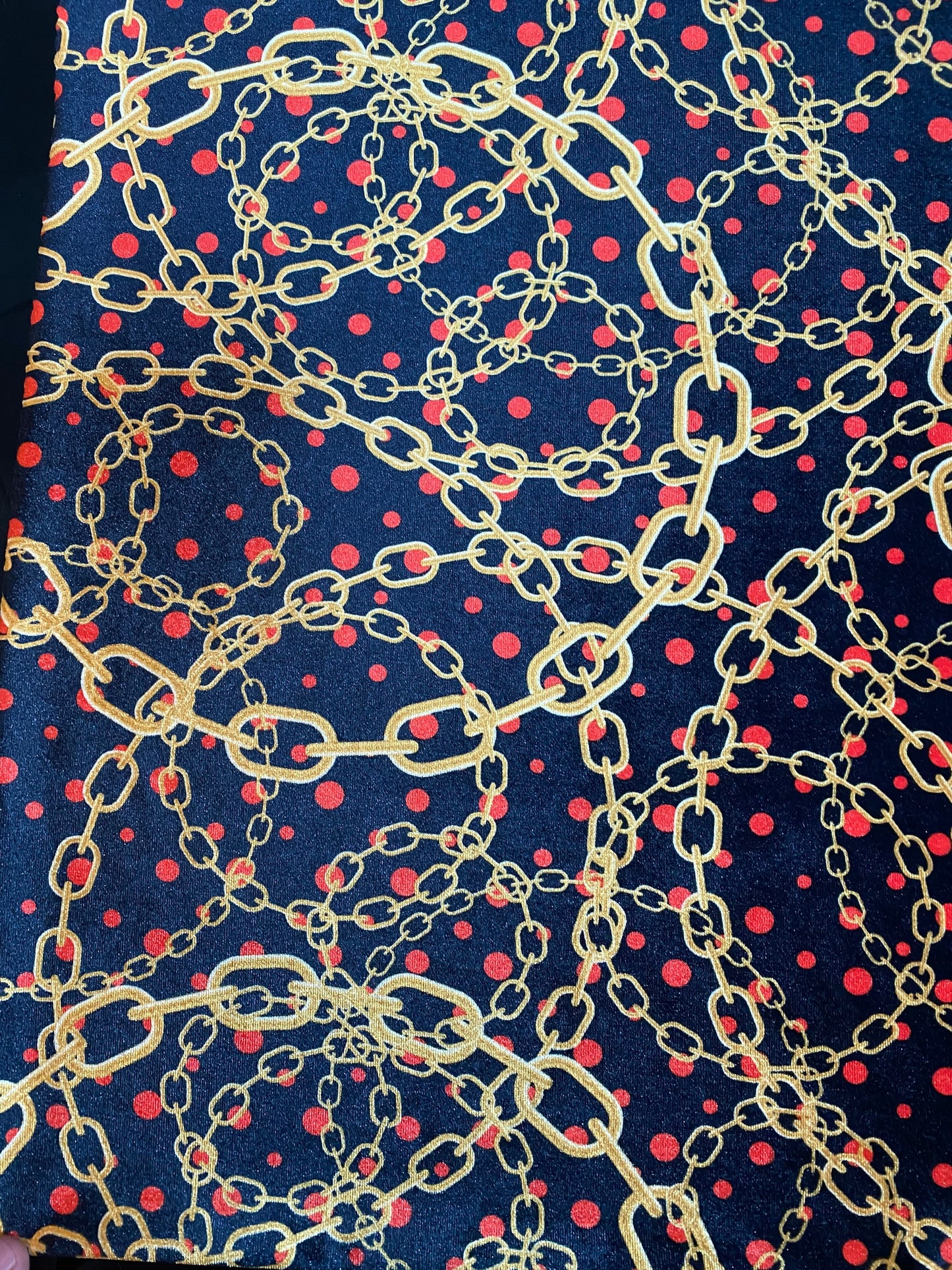 Luxury brand golden chain design print on great quality of stretch velvet 4-way stretch 58/60” Sold by the YD. Ships worldwide from L.A CA.
