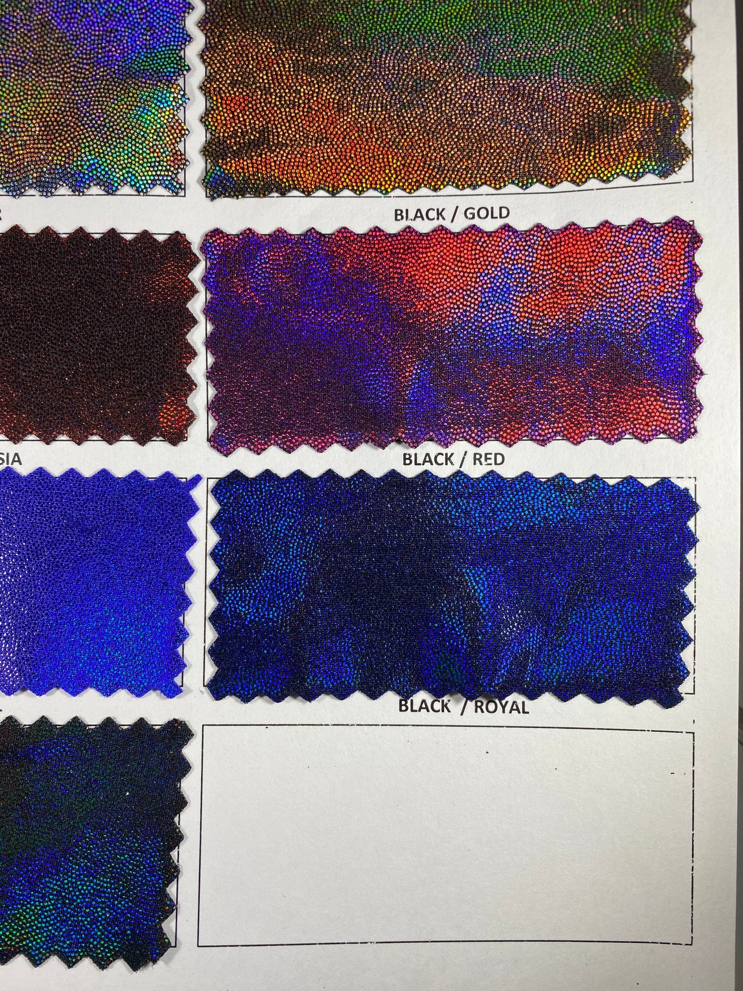 New oil slick metallic Iridescent foggy foil all over hologram nylon spandex 4-way stretch 58/60” Sold by the YD.