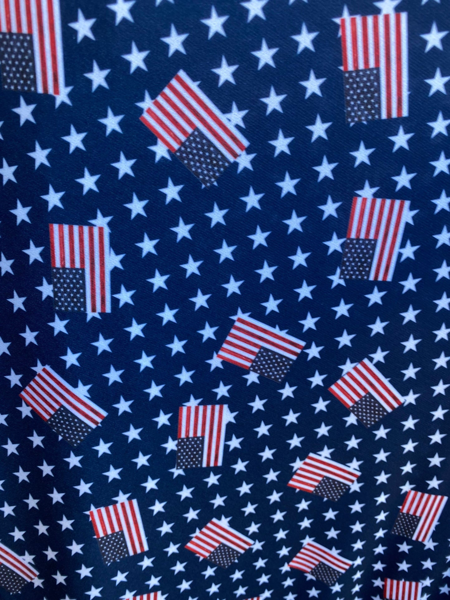 American flag design with freedom stars print on poly spandex light weight 4-way stretch 58/60” Sold by the YD. Ships worldwide from L.A CA
