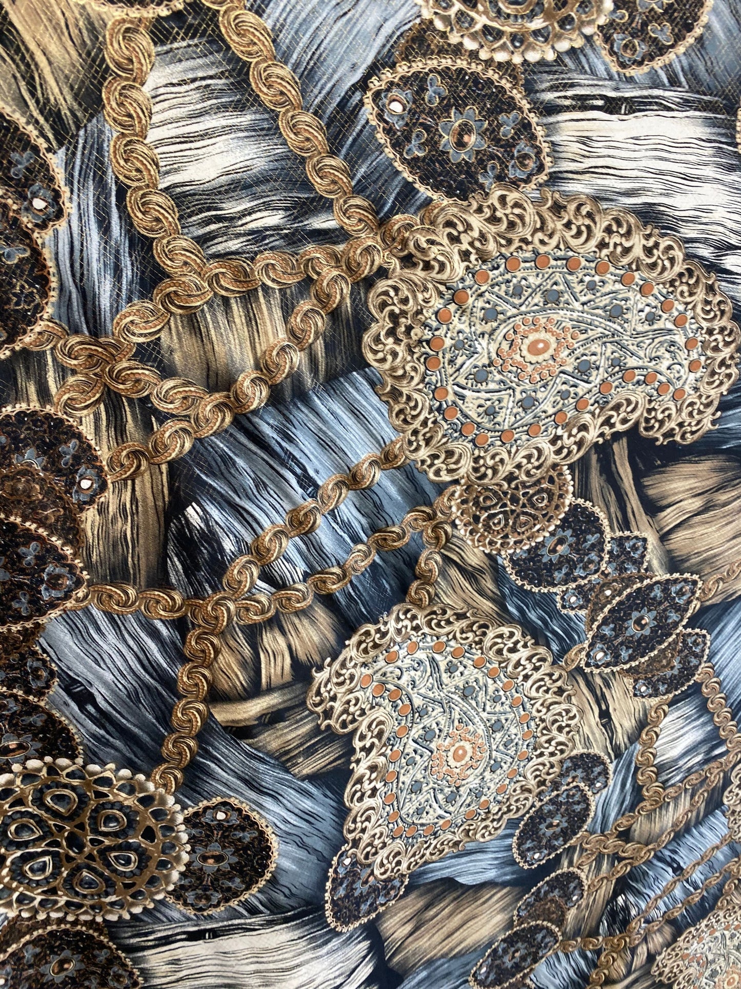 New paisley fashion design print on poly spandex 4-way stretch 58/60” Sold by the YD. Ships worldwide from Los Angeles California USA.