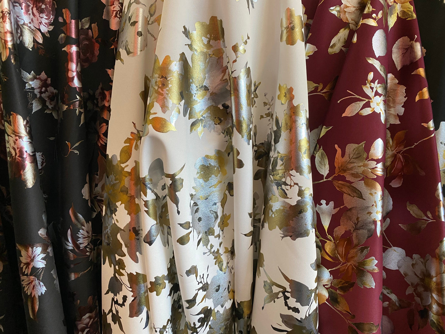 New super poly techno floral design 2-way stretch 58/60” Sold by the YD. Ships worldwide from Los Angeles California USA.