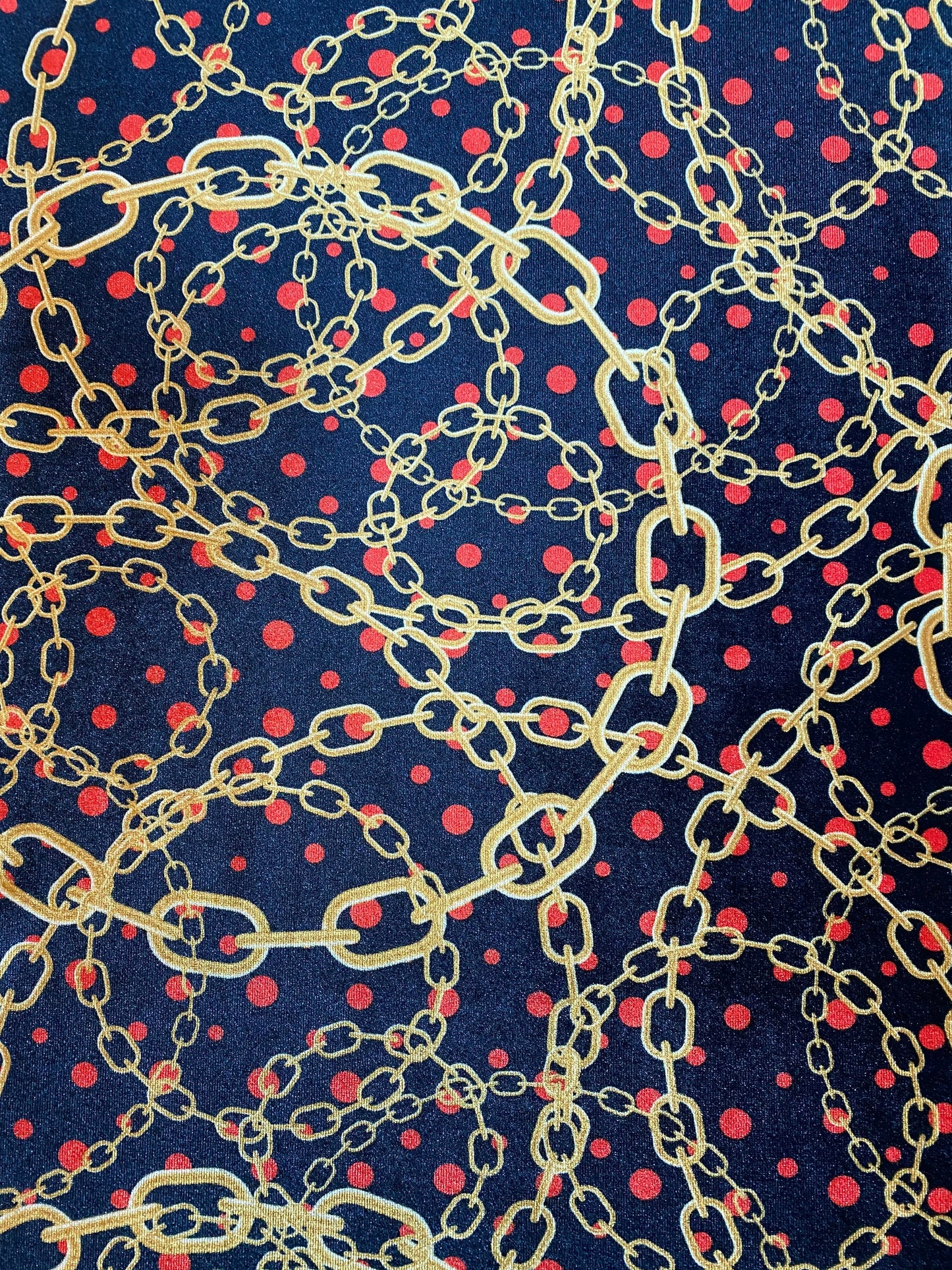 Luxury brand golden chain design print on great quality of stretch velvet 4-way stretch 58/60” Sold by the YD. Ships worldwide from L.A CA.