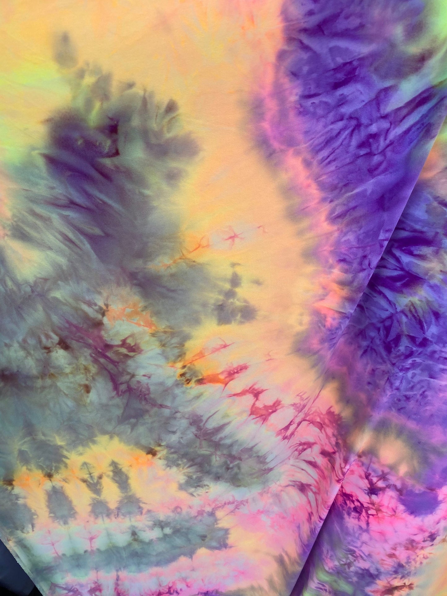 New tie dye multicolor soft poly spandex 4-way stretch medium weight 58/60” Sold by the YD. Ships Worldwide from Los Angeles California USA.