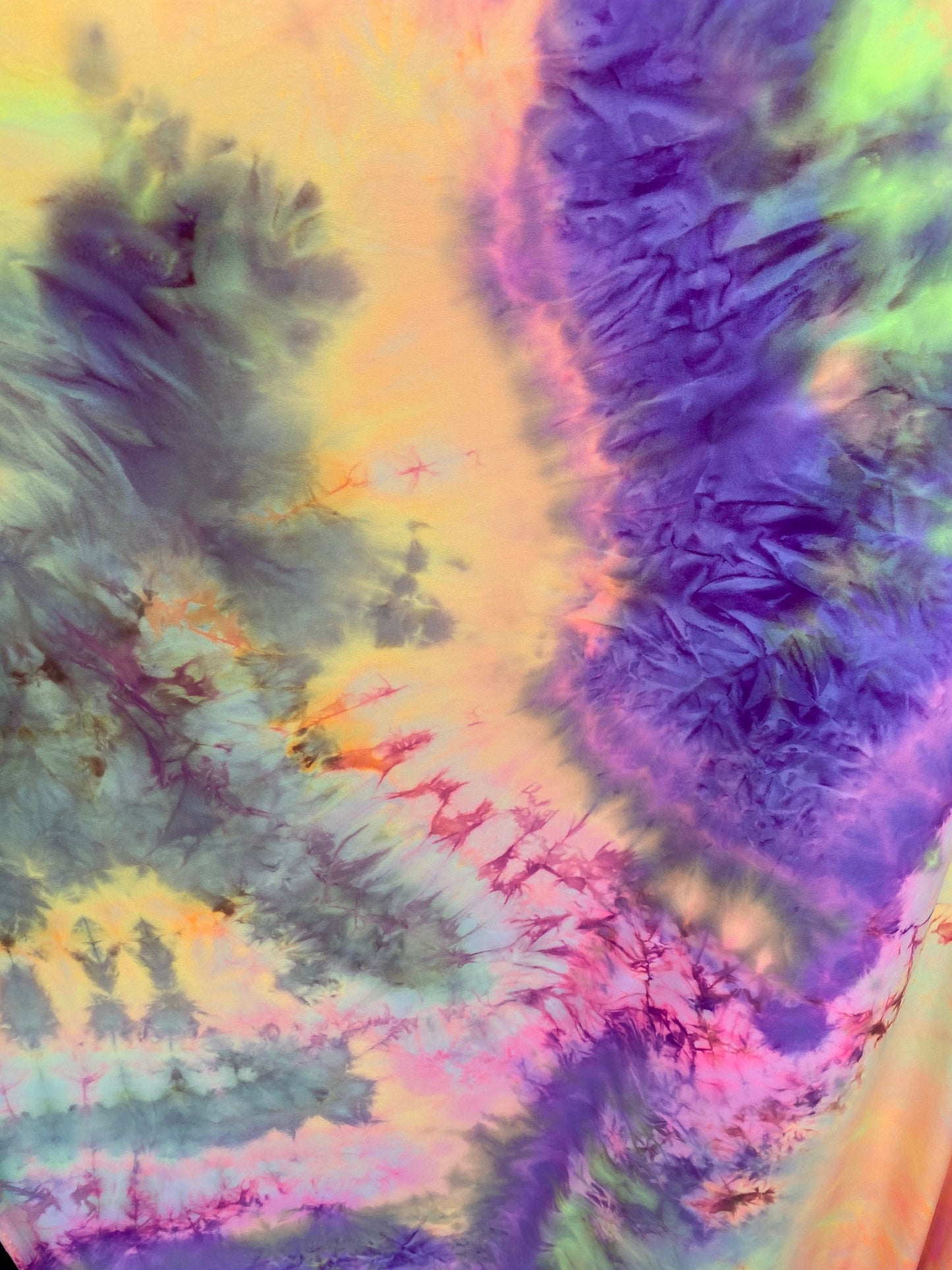 New tie dye multicolor soft poly spandex 4-way stretch medium weight 58/60” Sold by the YD. Ships Worldwide from Los Angeles California USA.